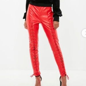 Red lace up pants